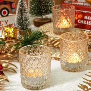 Votive Tealight Candle Holders Diamond Pattern Clear Glass Set of 13 Brand New